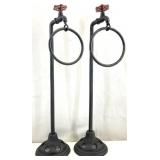 2 Vintage Cast Iron Water Spigot Hand Towel Stands