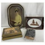 Antique Victorian Portrait, Book, Box & Tray