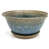 Signed Pottery Berry Bowl & Saucer
