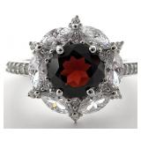 Sterling Silver, Garnet & CZ Ring, Sz 6.5