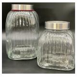 Pair Ribbed Glass Storage Containers
