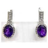 Sterling Silver, Amethyst & CZ Earrings
