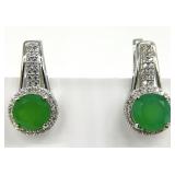 Sterling Silver, Green Onyx & CZ Earrings