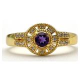 Gold Tone Sterling & Amethyst Ring, Sz 9.5