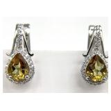 Sterling Silver, Citrine & CZ Earrings