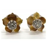 14K Gold & Lab Diamond Flower Earrings