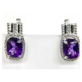 Sterling Silver, Amethyst & CZ Earrings