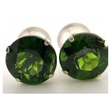 14K Gold & Chrome Diopside Green Stone Earrings