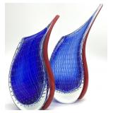 2pc Venetian Style Dewdrop Art Glass Vases