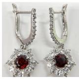 Sterling Silver, Garnet & CZ Earrings