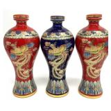 3 Chinese Phoenix Porcelain Decanters