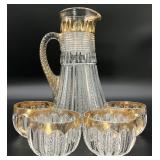 Duncan Miller Mardi Gras Glass Pitcher & Cups