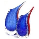 2pc Venetian Style Dewdrop Art Glass Vases