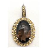 Sterling Silver, Smokey Quartz & CZ Pendnt