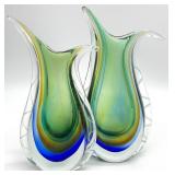 2pc Venetian Style Sommerso Art Glass Vases