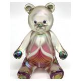 Stuart Abelman Iridescent Cranberry Art Glass Bear