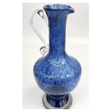 Blue Controlled Bubble Art Glass Pitcher