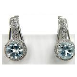 Sterling Silver, Blue Topaz &  CZ Earrings