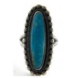 Native American Sterling Turquoise Ring, Sz 6.5