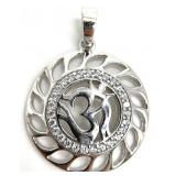 Sterling Silver " Om " Symbol & CZ Pendant