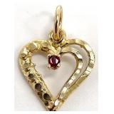 10K Gold Heart & Red Gemstone Pendant