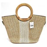 New Wood Handle Straw Handbag / Purse
