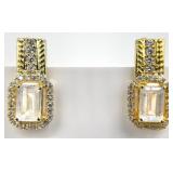 Gold Tone Sterling Moonstone & CZ Earrings