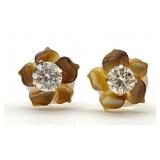 14K Gold & Lab Diamond Flower Earrings