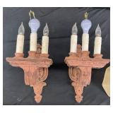Pair 3 Light Wooden Wall Sconces
