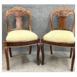 Pair Antique Rose Carved Side Chairs