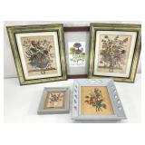 5pc Small Framed Floral Art Print