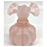 Fenton Ruffled Rose Pink Melon Overlay Melon Vase