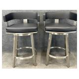 Pair Modern Brushed Metal Barstools