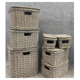 Group of 7 Lidded Wicker Baskets