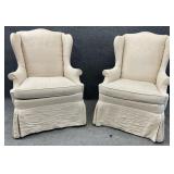 Pair Wingback Chairs w/ Monogram