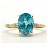 10K Gold, Blue Zircon & Diamond Ring, Sz 7