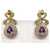 Gold Tone Sterling & Amethyst Earrings