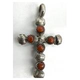 Native American? Sterling Turquoise & Coral Cross