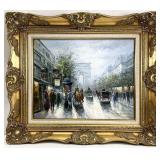 T.E. Pencke, Parisian Street Scene Oil Painting