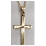 14K Gold & Diamond Cross Pendant & Necklace