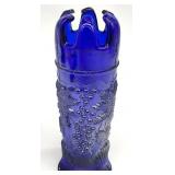Vtg Cobalt Blue Grape & Cable Hat Pin Holder Vase