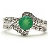 Sterling Silver, Green Onyx & CZ Ring, Sz 7