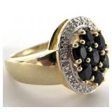 Gold Tone Sterling & Sapphire Ring, Sz 7