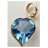 10K Gold Blue Topaz Heart Pendant