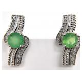 Sterling Silver, Green Onyx & CZ Earrings