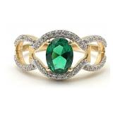Gold Tone Sterling & Created Emerald Ring, Sz 9