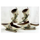 4 Hull Pottery Parchment & Pine Vases & Bowls