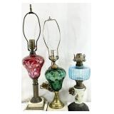 3pc Vintage Colored Glass Lamps