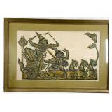 Vintage Framed Thai Temple Rubbing