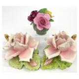 Capodimonte Porcelain Rose Candlesticks & More